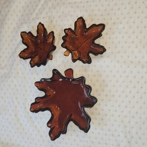 Set of 3 Vintage Amber color glass Maple leaf dishes